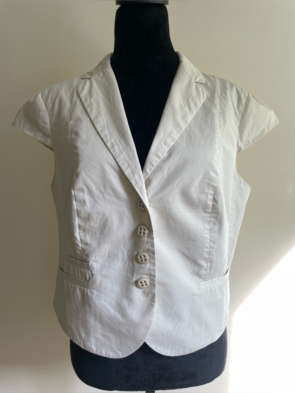 Esprit Ivory Cotton Cap Sleeve Blazer Jacket Lined Tailored Size 12